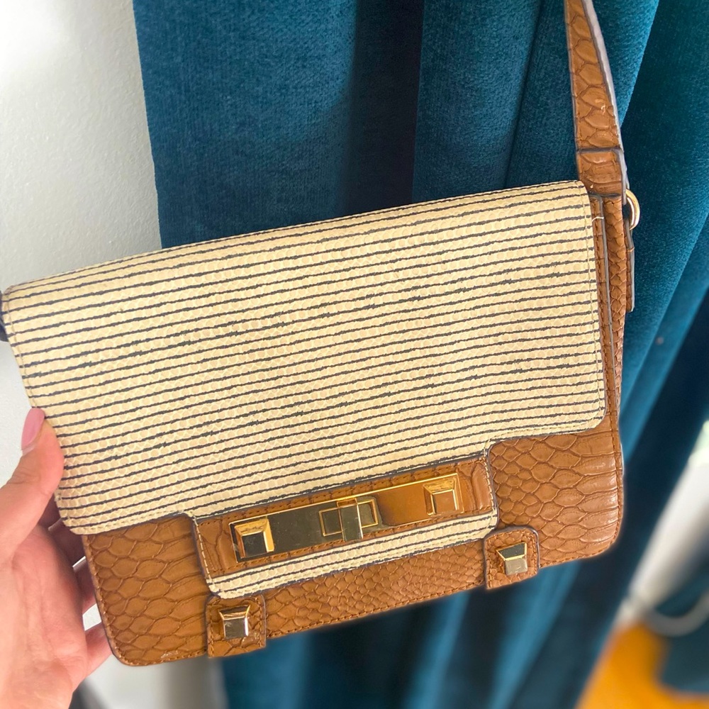 Call It Spring crossbody bag with reptile skin texture & a black & white stripe